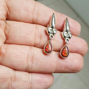 Fire Opal Earrings Sterling Silver